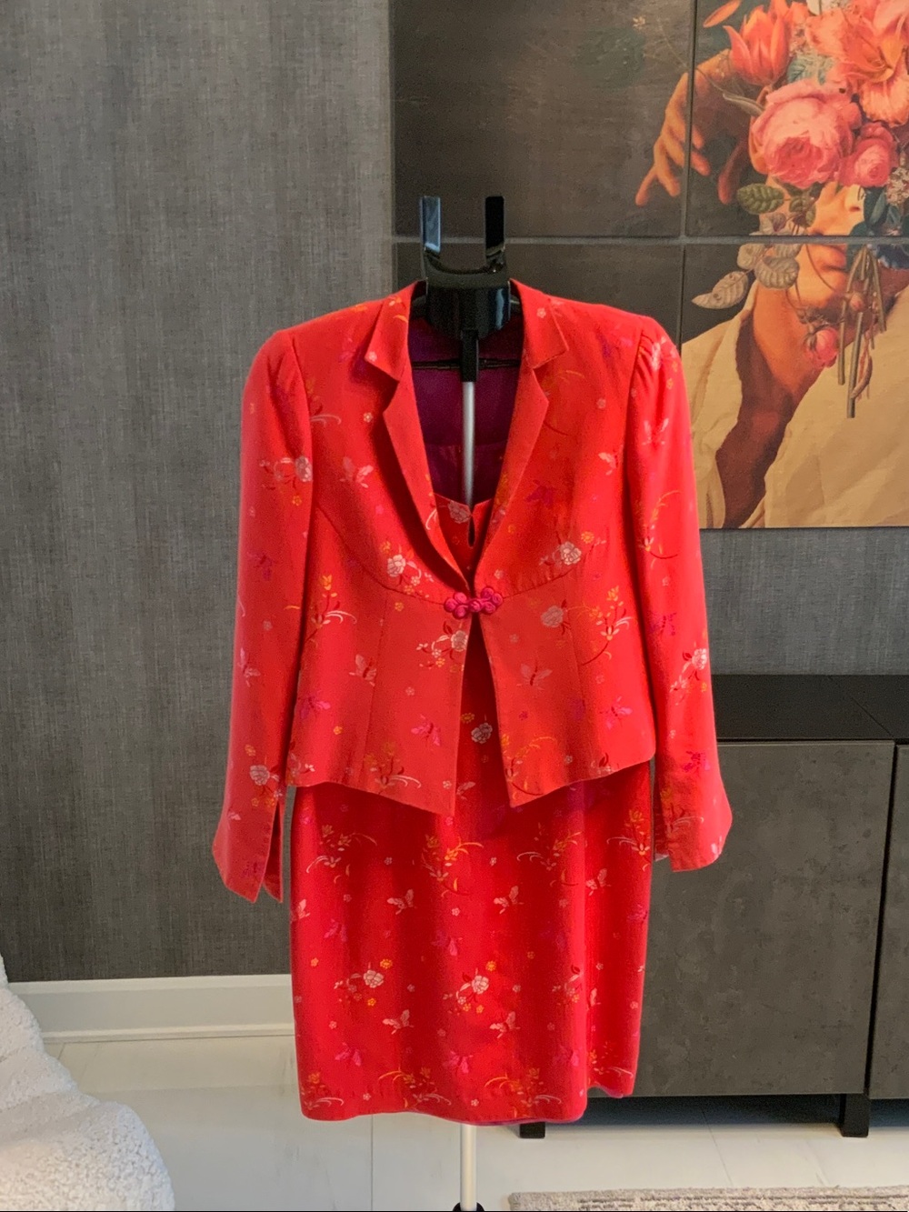 Vintage alain manoukian Orange Floral Blazer and Dress Set 10